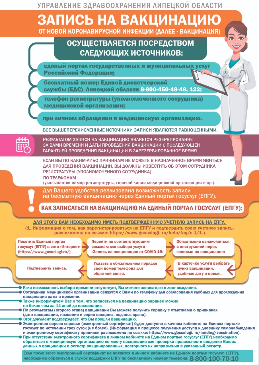 Памятка для граждан при осуществлении записи на вакцинацию от COVID-19 |  01.04.2022 | Липецк - БезФормата